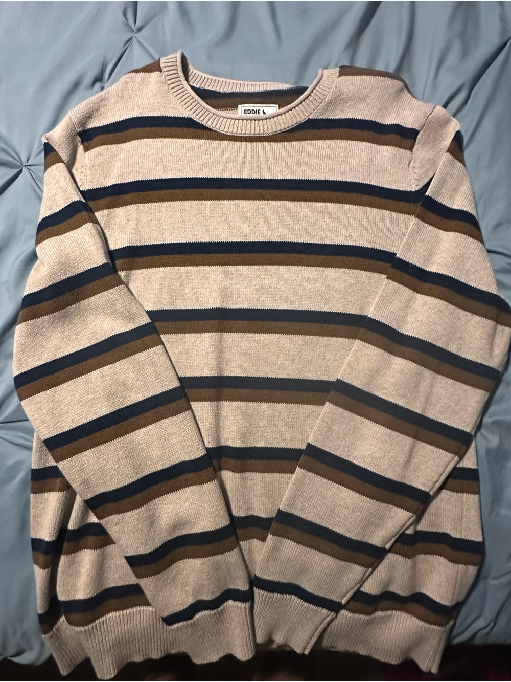 Eddie Bauer Beige Stripe Crewneck Sweater